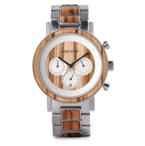 stainless and wood watch