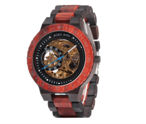 red skeleton wooden watch