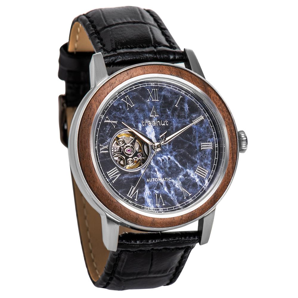 atlas treehut blue marble watch for men with black leather band