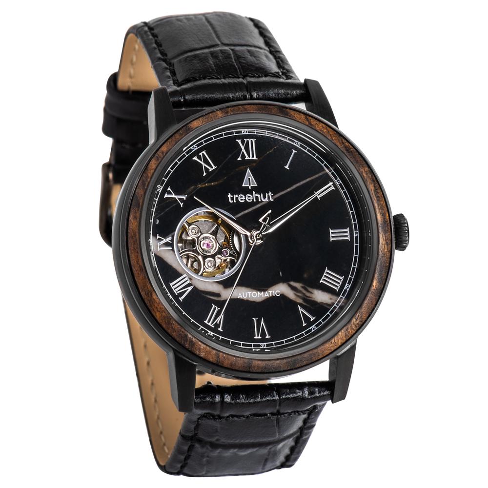 atlas treehut black marble watch for men with black leather band