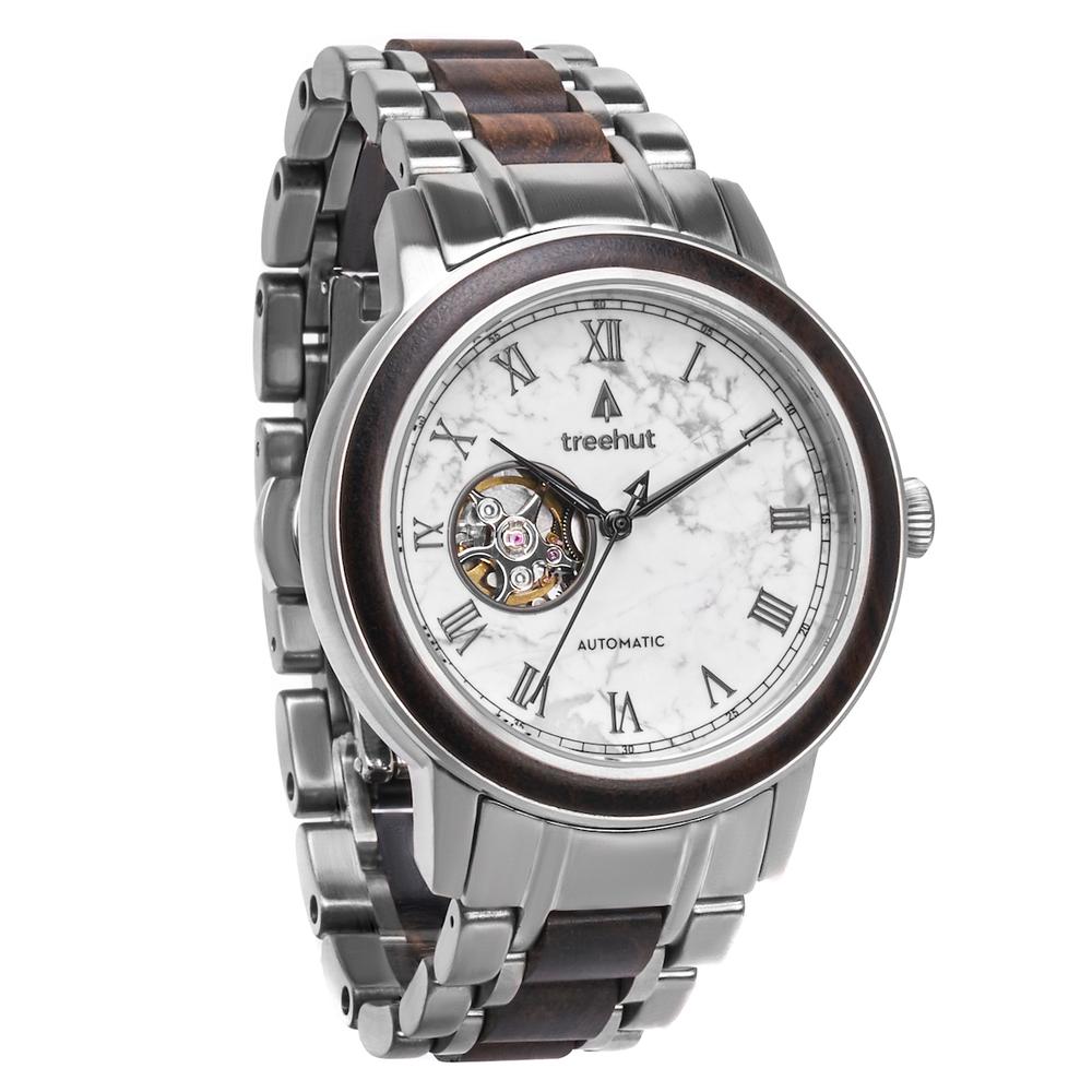 atlas treehut white marble watch for men with steel watch band