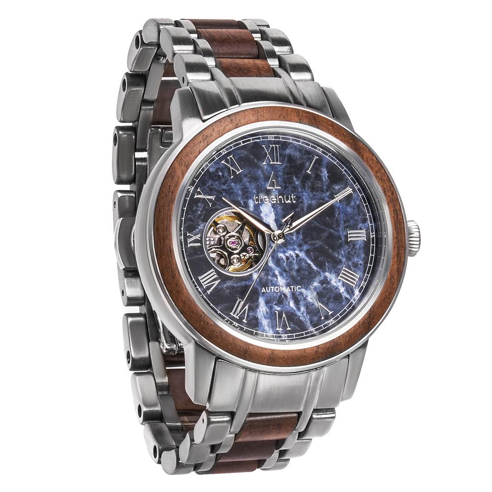 atlas treehut blue marble watch for men with steel watch band