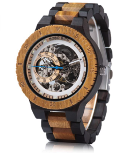 BOBO BIRD Men's Wooden Automatic Movement Watch With Zebrawood And Ebony Wood