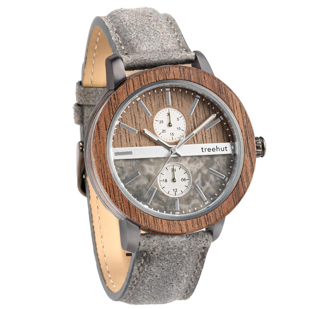 tao treehut grey marble watch for men with walnut wood and grey leather band