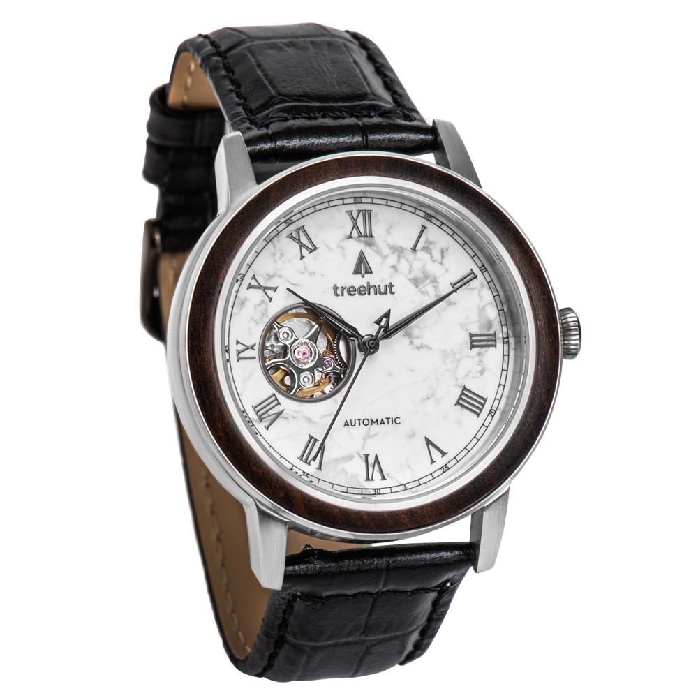 atlas treehut white marble watch for men with black leather band