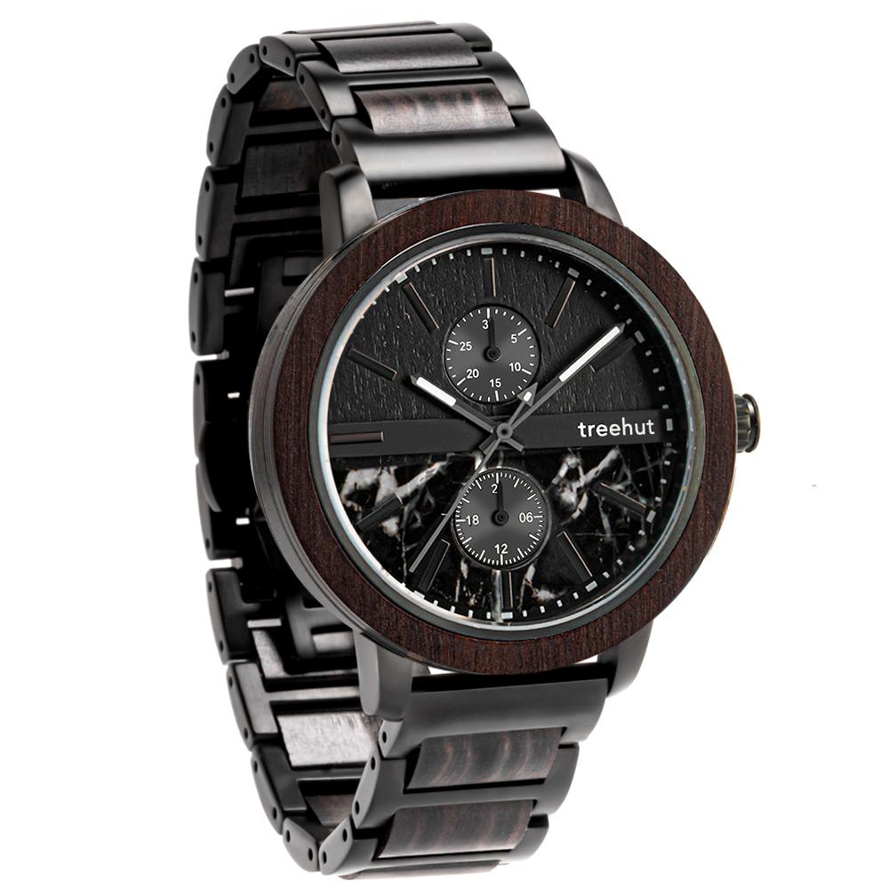 tao treehut black marble watch for men with wood and black steel band