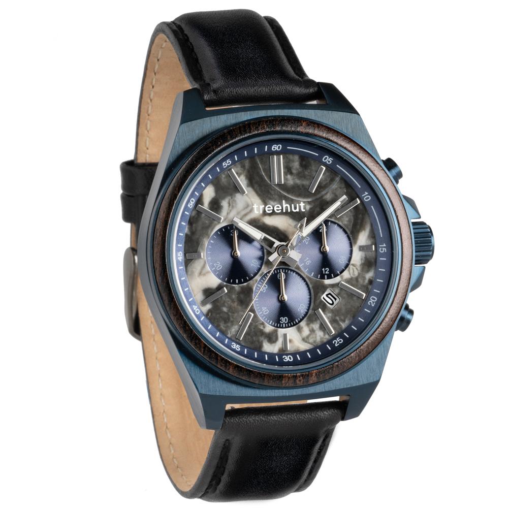 aster treehut grey marble watch for men with wood and blue steel case