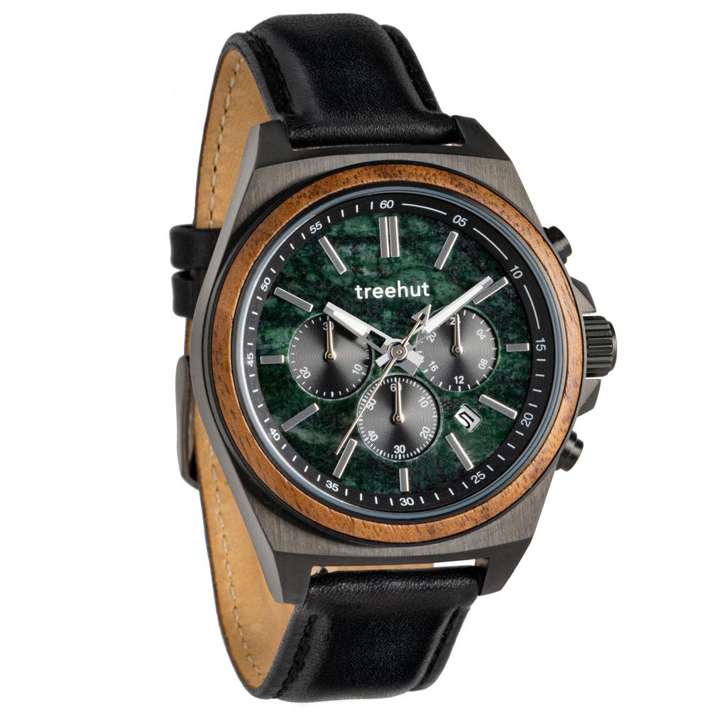 aster treehut forest green marble watch for men with wood and black leather band